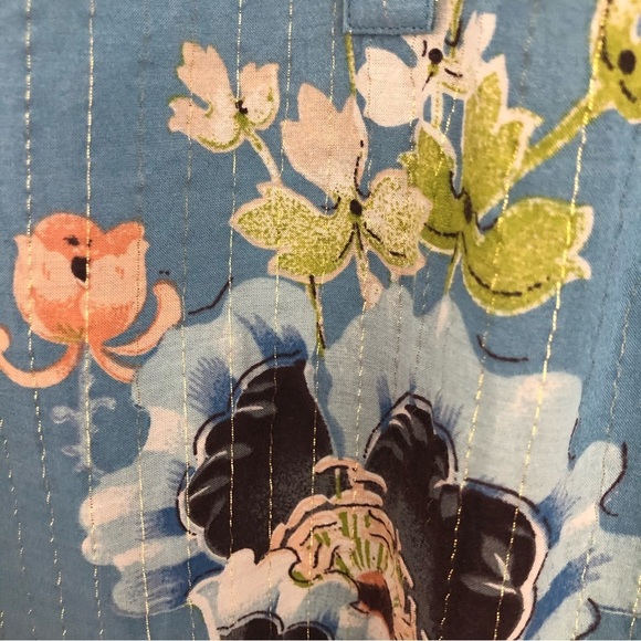 LOFT Women’s Blue Floral Cotton Blend Long Fluted Sleeve Blouse  Size S - Picture 8 of 10